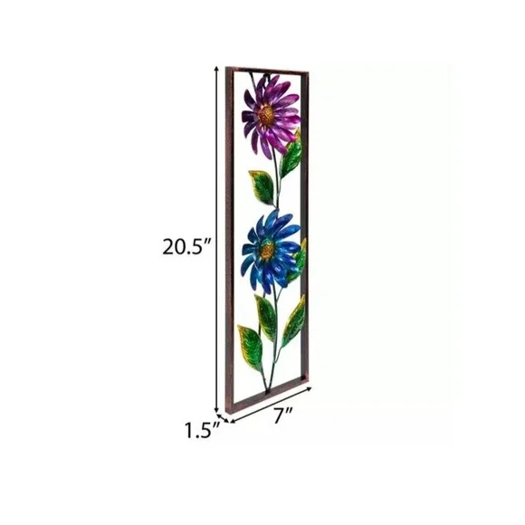 Metal Flower Wall Decor 2 Flowers Outdoor Inside Wall Art Backyard Decorations - Picture 5 of 6